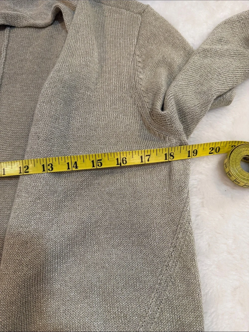 Eileen Fisher Petite Large Linen Blend Open Front Cardigan Oatmeal Lightweight - Picture 7 of 11